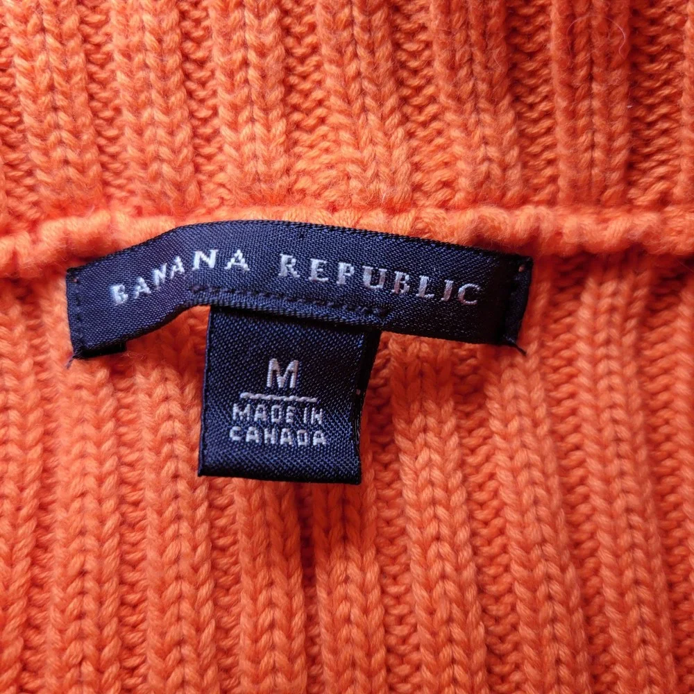 Banana Republic Ribbed Collared Zip Up Woman's Sweater Orange/White Medium‎ - Picture 6 of 9